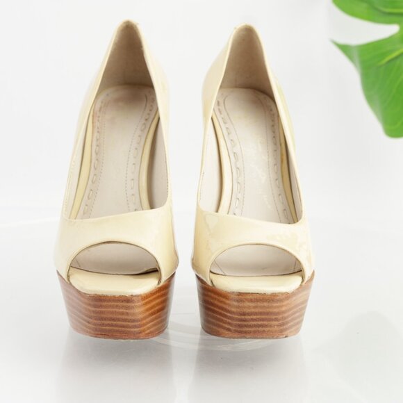 Alice Olivia Womens Laird Pumps Size 36 6 Nude Patent Platform Heel Dress Shoes - Picture 3 of 16